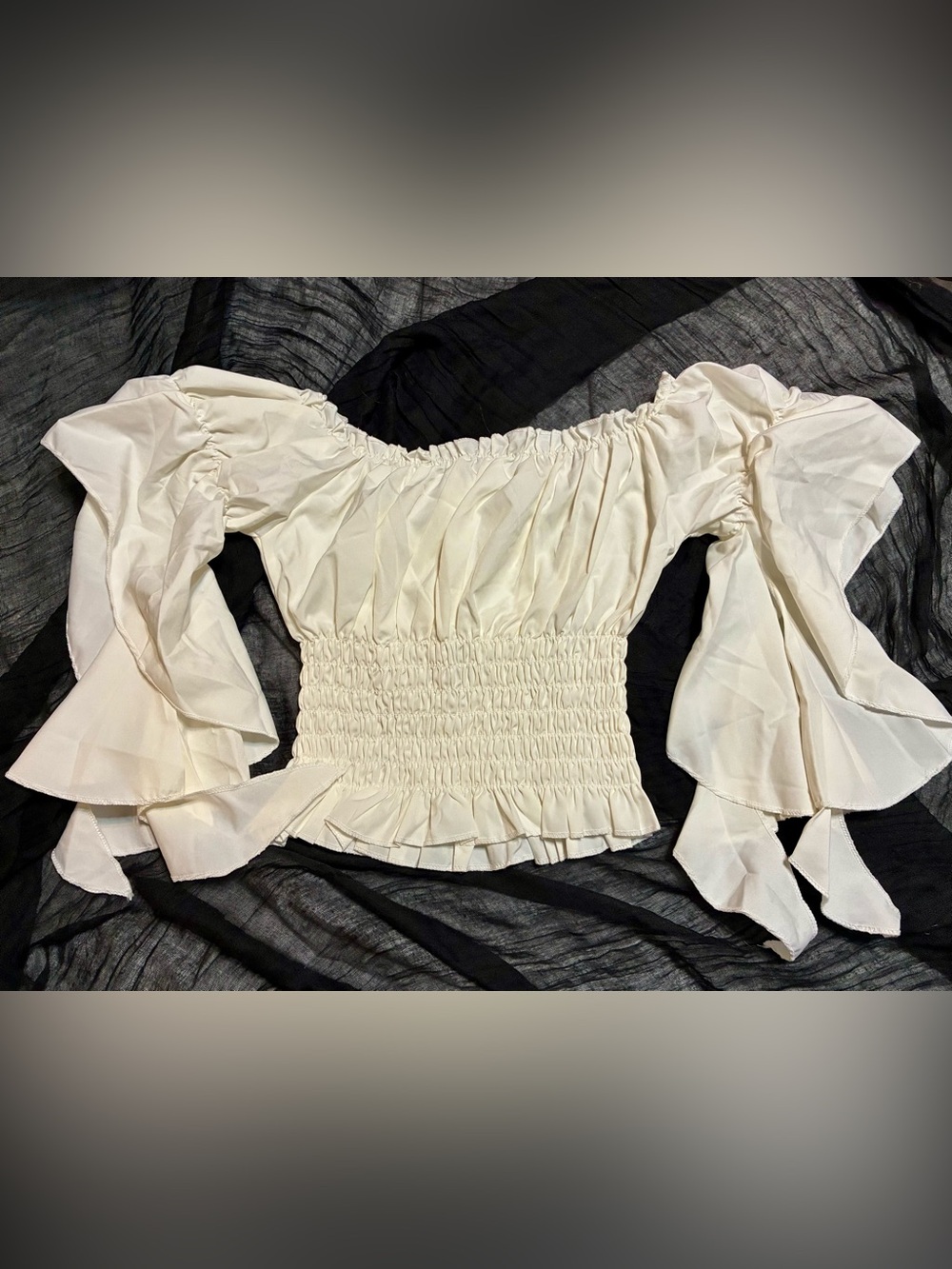 Cream Off-Shoulder Smocked Waist Blouse